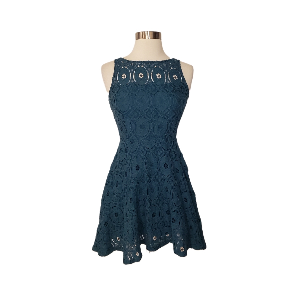 BB Dakota Size 0 Teal Lace Mini Skater Dress